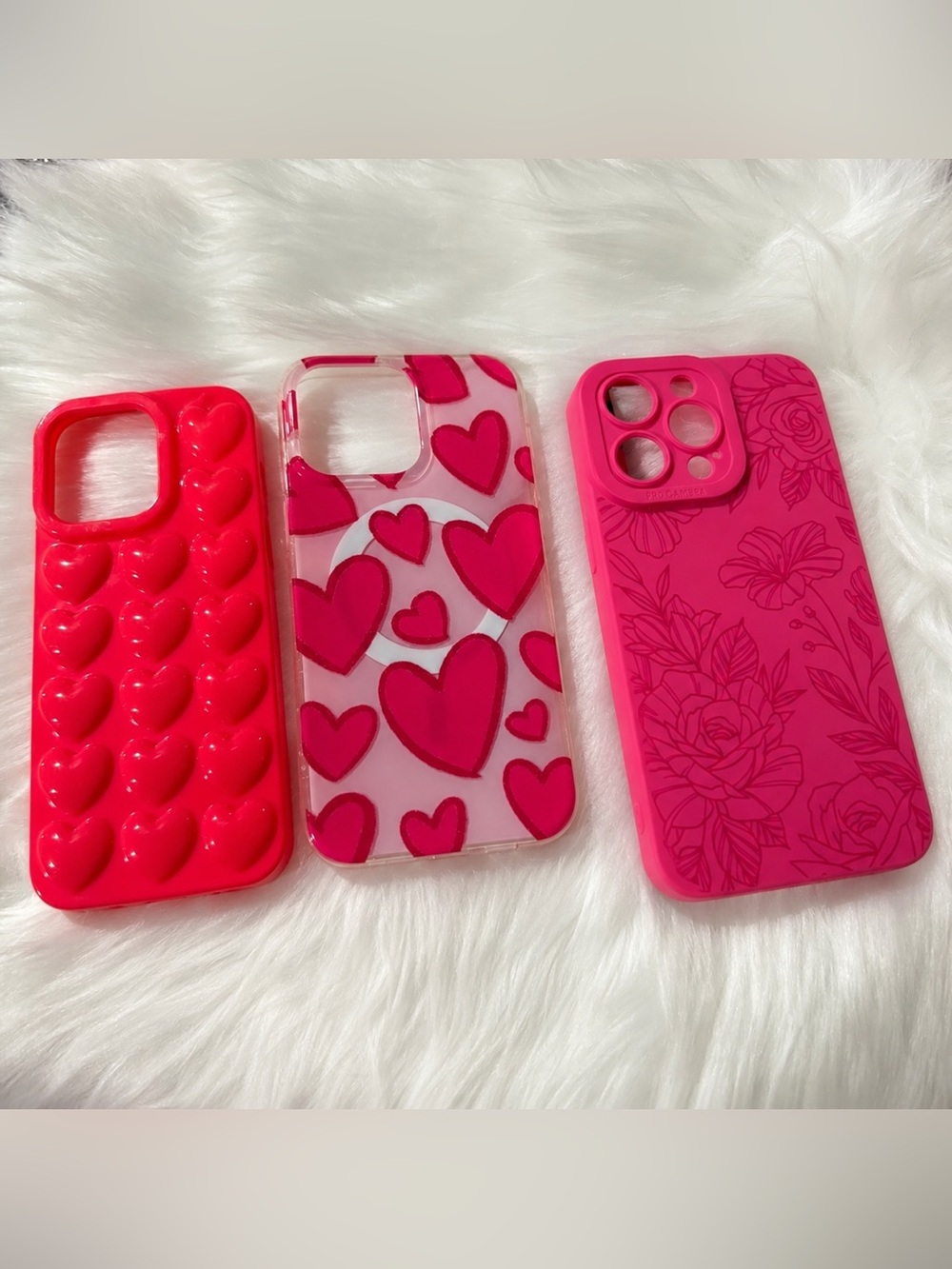 Bundle of 3 Heart and Floral iPhone 15 Pro Max Case Set